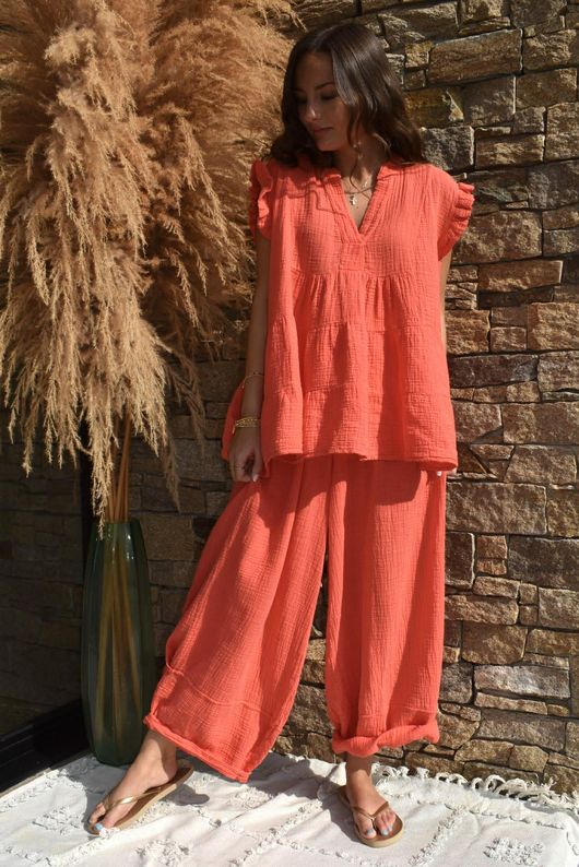 Tasha Cushion Cotton Cap Sleeve Tier Top Watermelon